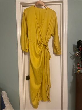 SHEIN Yellow Draped Wrap Maxi Dress